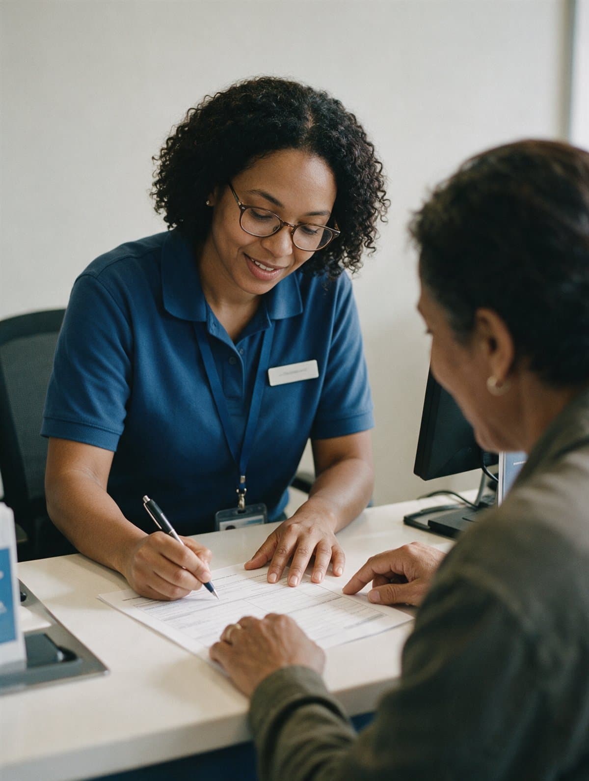 A citizen services representative helping a member of the public