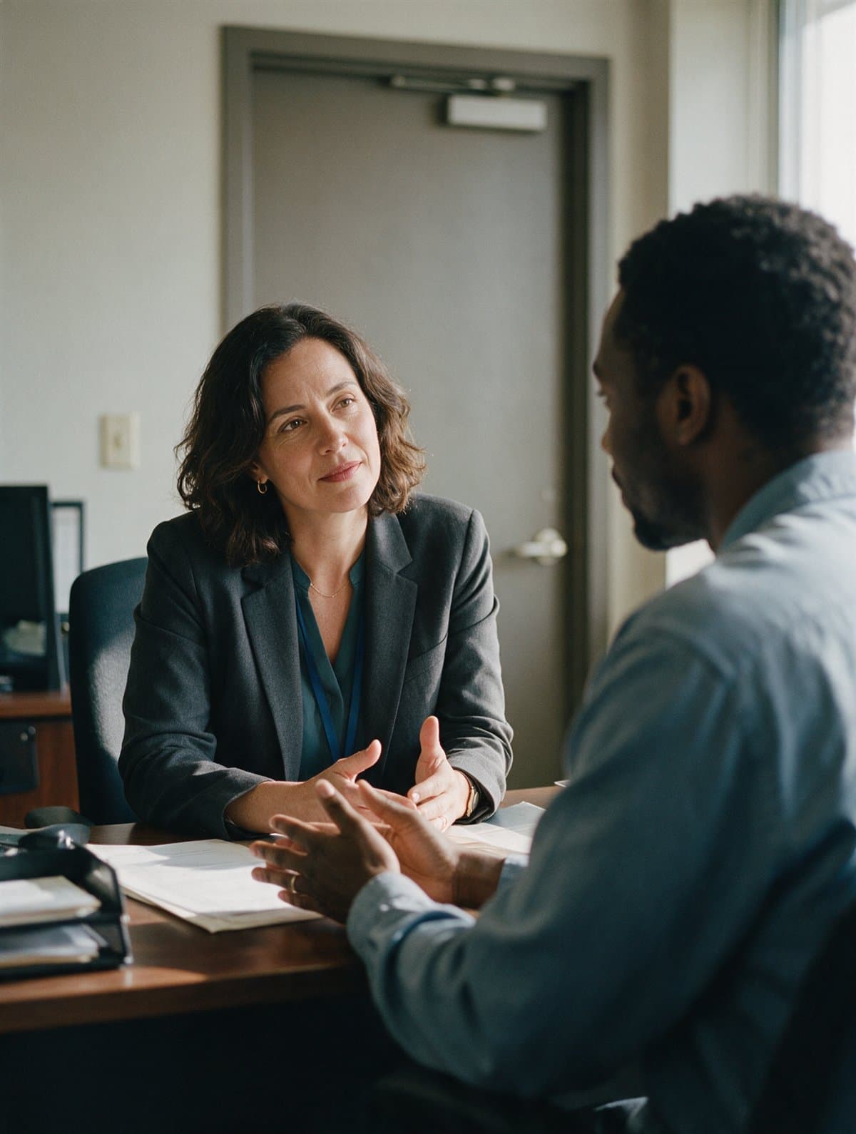 An employee relations manager in a private conversation with an employee