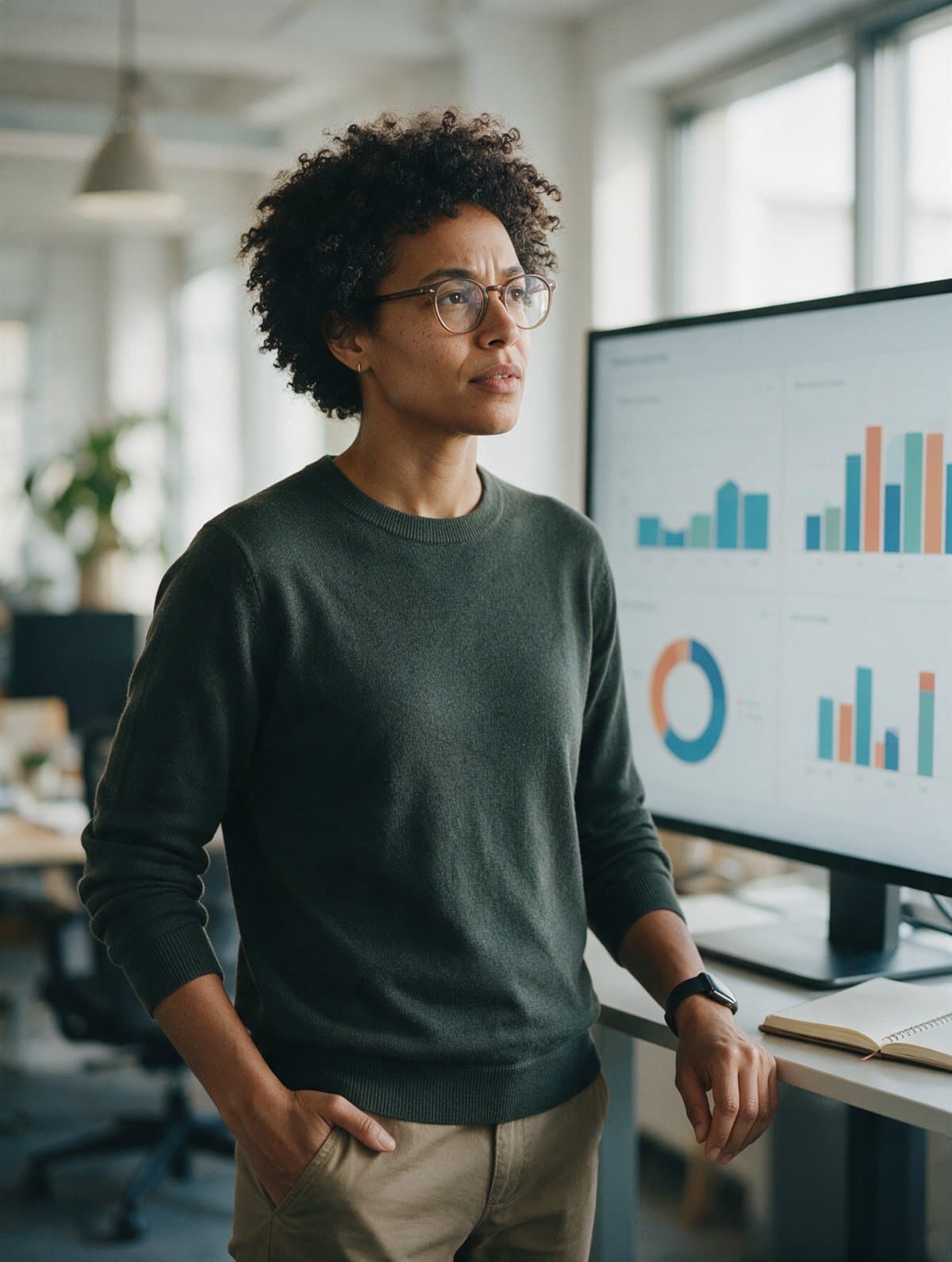 A people analytics specialist studying a headcount dashboard