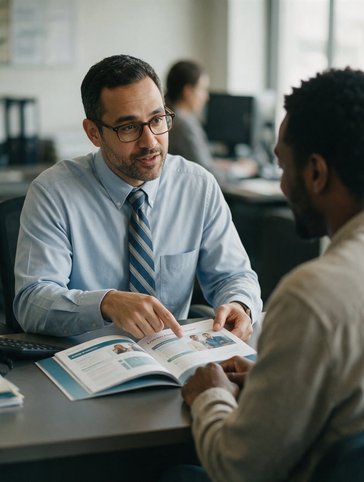 An insurance agent explaining coverage to a client