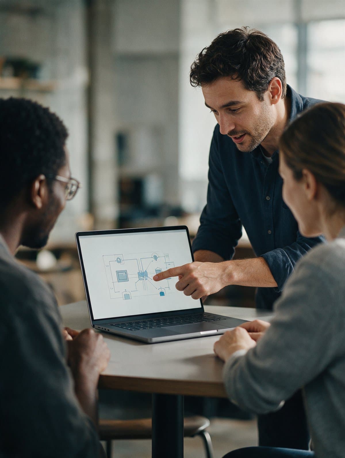 A sales engineer demonstrating a product to customers